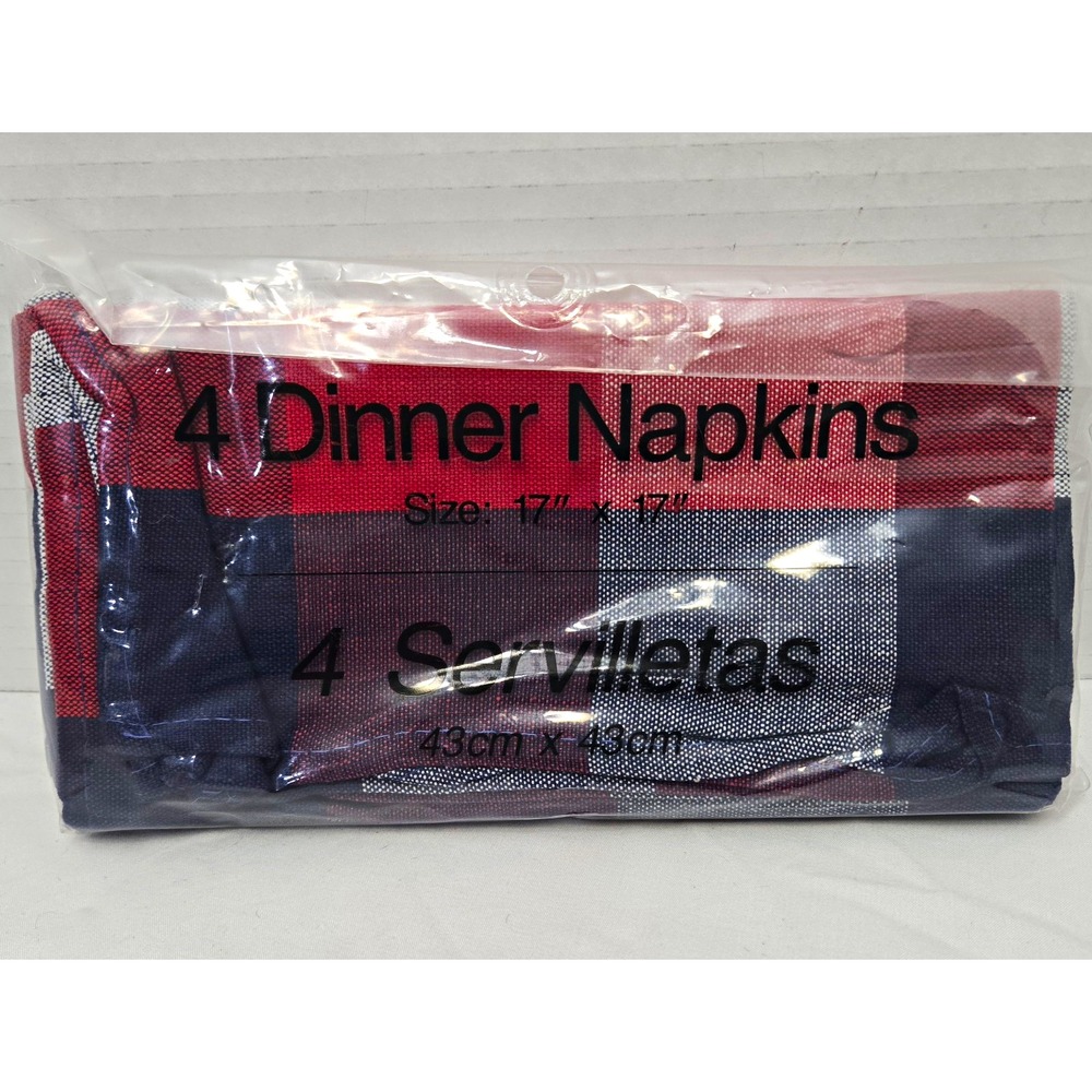 Cambridge Red Plaid Dinner Napkins Set of 4 Cloth 17x17 New NIP Style 1924M